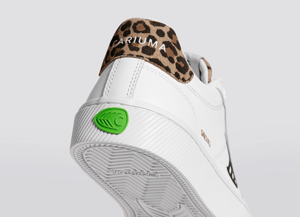 SALVAS White Leather Black Logo Leopard Print Sneaker Men