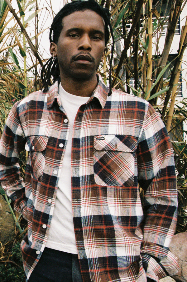 Bowery Flannel - Washed Navy/Sepia/Off White