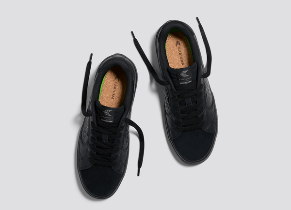 SALVAS All Black Premium Leather and Suede Ash Grey Logo Sneaker Women