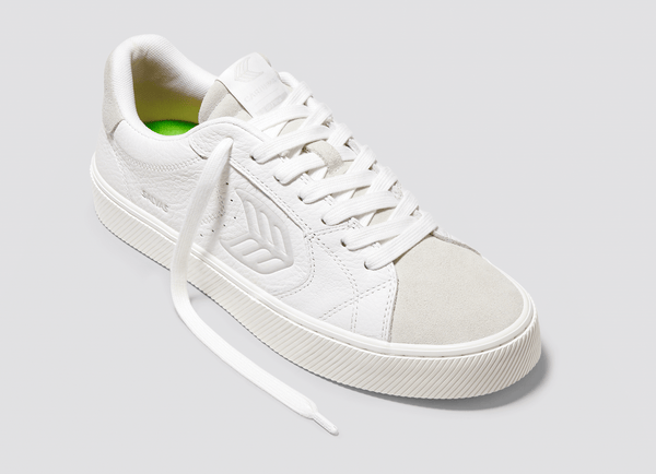 SALVAS White Premium Leather Vintage White Suede Ice Logo Sneaker Men