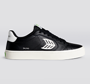 SALVAS Black Leather Off-White Logo Sneaker Men