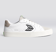 SALVAS White Premium Leather Vintage White Suede Black Logo Sneaker Men