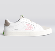 SALVAS White Premium Leather Vintage White Suede Rose Logo Sneaker Women
