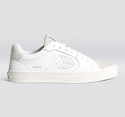 SALVAS White Premium Leather Vintage White Suede Ice Logo Sneaker Women