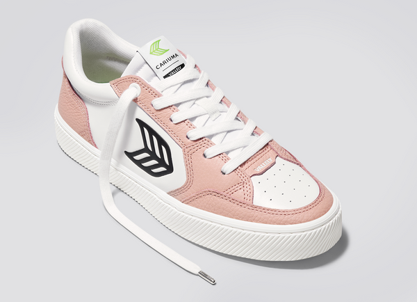 VALLELY White Leather Mahogany Rose Accents Black Logo Sneaker Women