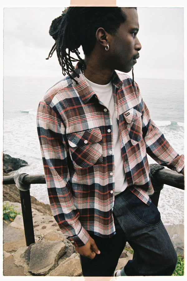 Bowery Flannel - Washed Navy/Sepia/Off White