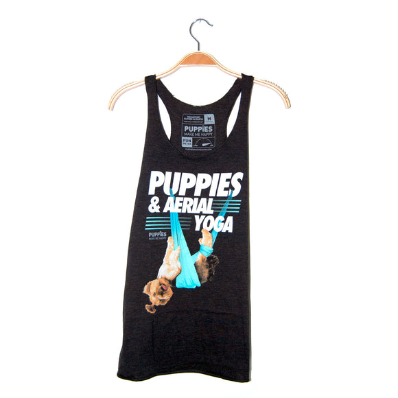 Puppies & Aerial Yoga Tank in Black | Puppies Make Me Happy | XS | 