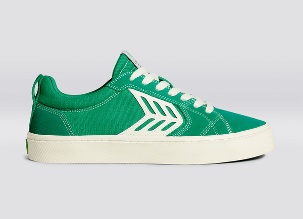 CATIBA PRO Skate Green Suede and Canvas Contrast Thread Ivory Logo Sneaker Women