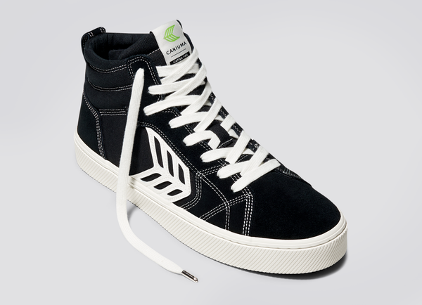 CATIBA PRO High Skate Black Suede and Canvas Contrast Thread Ivory Logo Sneaker Women