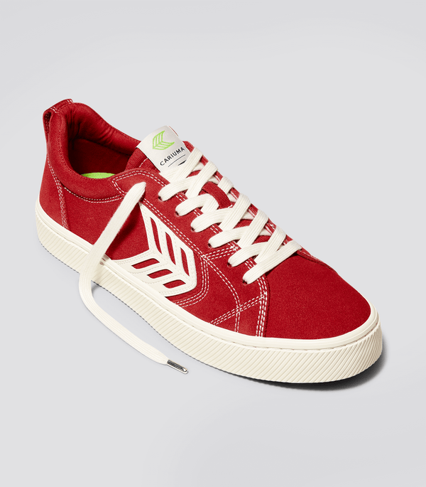 CATIBA PRO Skate Samba Red Suede and Canvas Contrast Thread Ivory Logo Sneaker Men