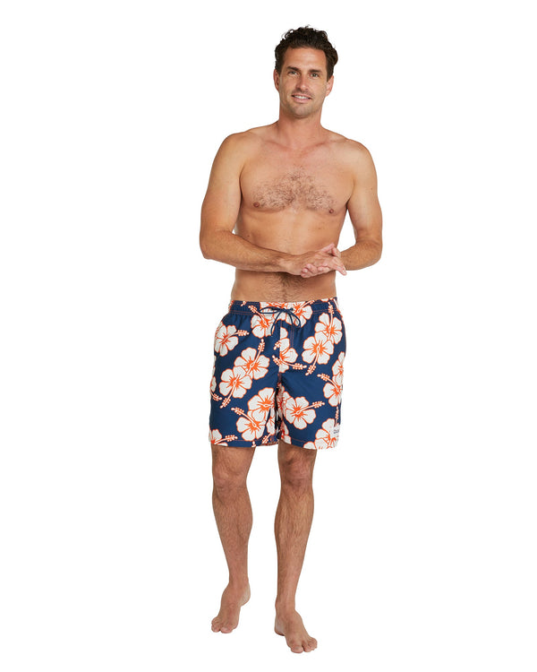 Mens - Swim Short -Way Back When - Hibiscus Orange