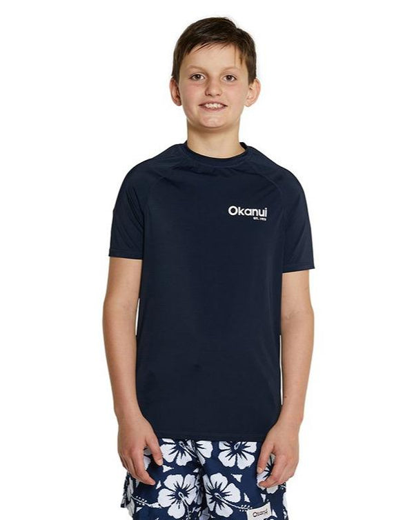 Kids Short Sleeve Rashie - Navy Logo Rash shirt