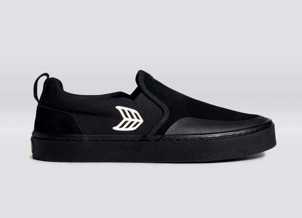 SLIP ON Skate PRO All Black Suede and Canvas Ivory Logo Sneaker Women