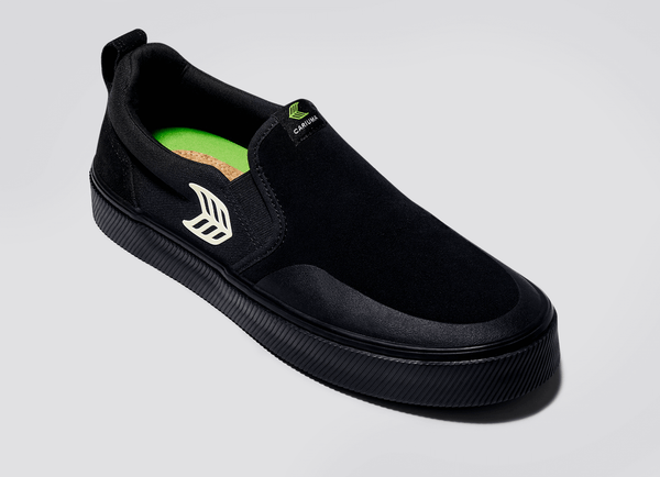 SLIP ON Skate PRO All Black Suede and Canvas Ivory Logo Sneaker Women