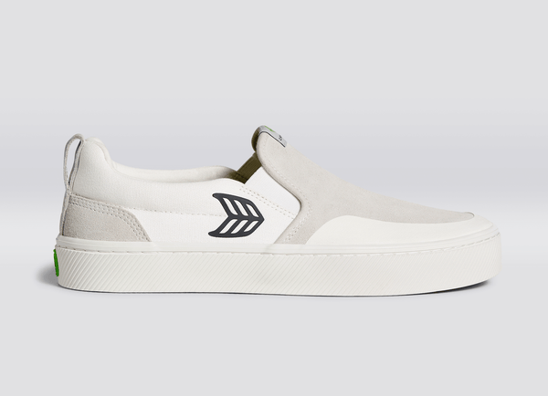 SLIP ON Skate PRO Off-White Canvas Vintage White Suede Black Logo Sneaker Men