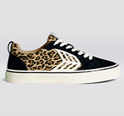 CATIBA PRO Skate Black Suede Leopard Print Canvas Ivory Logo Sneaker Women